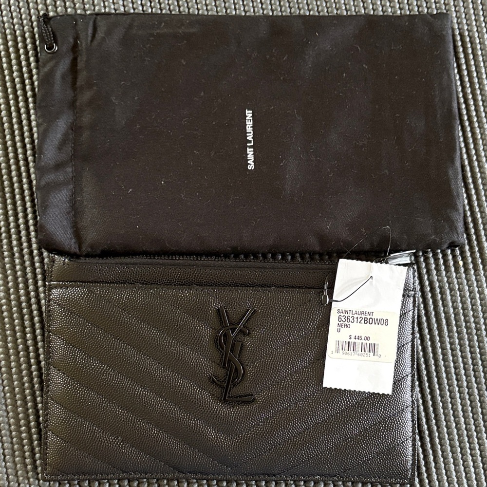 Saint Laurent Black Textured Leather Clutch